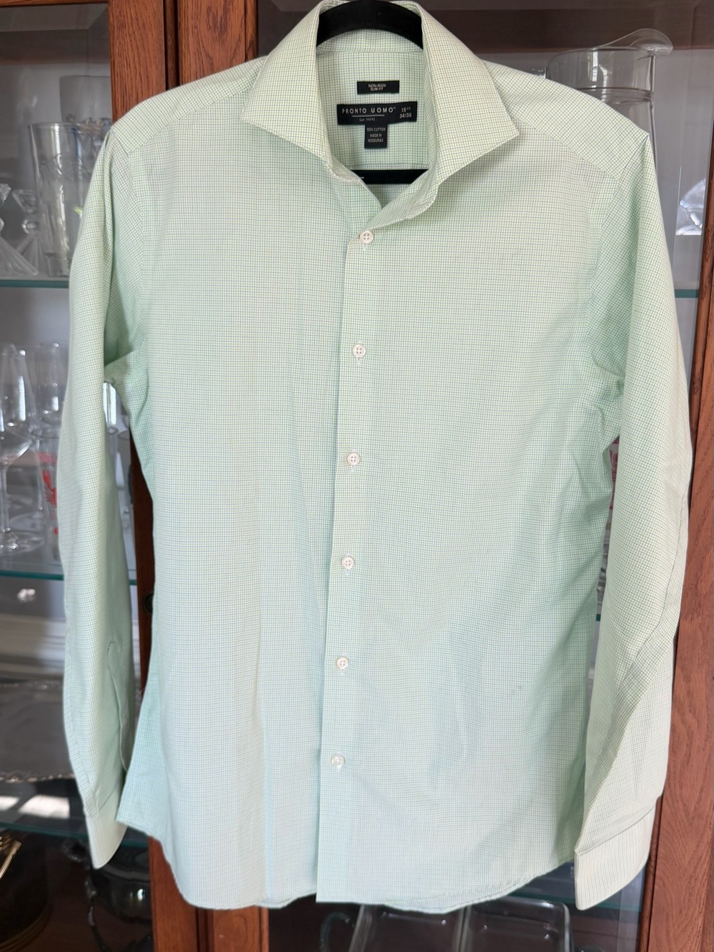 Pronto Uomo Light Mint Green Micro-Check Firm Collar Dress Shirt